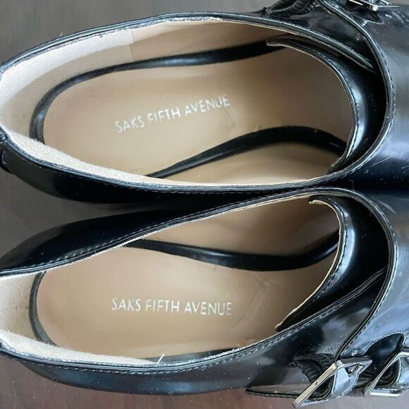 Saks Fifth Avenue Vienna Monk Strap Buckle Loafers Laser Cut Black 8 - Picture 5 of 9